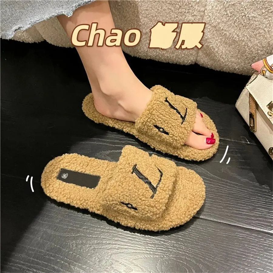 Luxury Printed Designer Hair Shoes For Men And Women Winter Warm Slides  With Flat Wool Slippers Women And Fashionable Design From Aixiao, $59.57