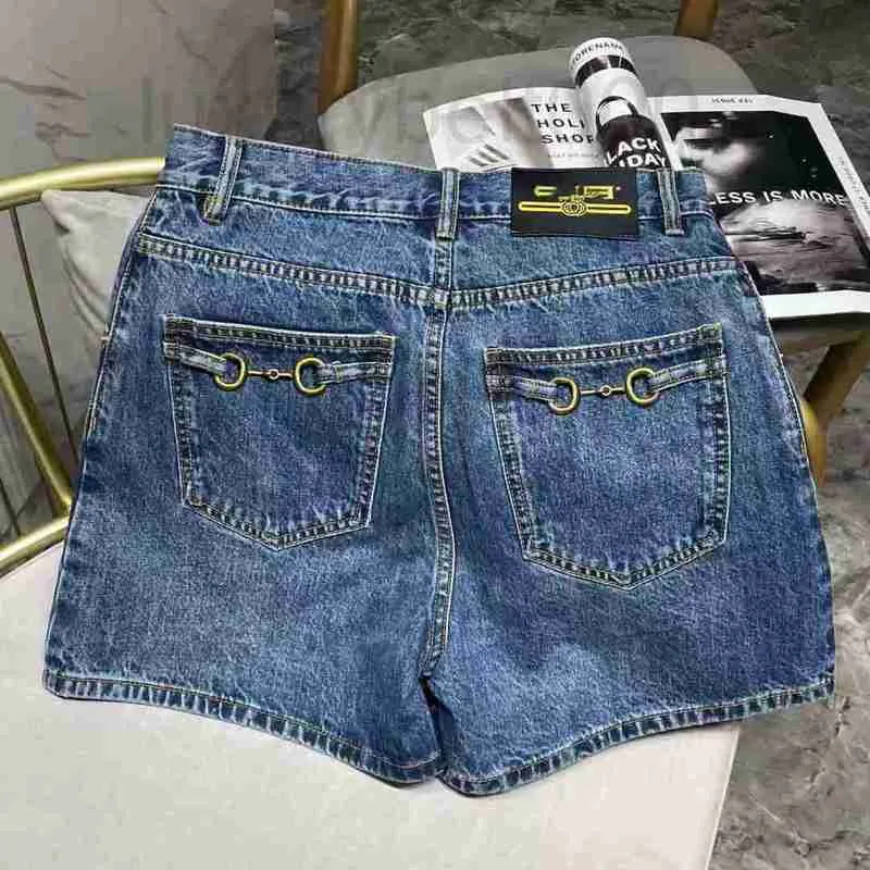 Damenjeans Designer G Neue hohe Taille dünne Metall-Doppelknopftasche Denim-Shorts mit weitem Bein für Frauen 9NKZ X2ZY