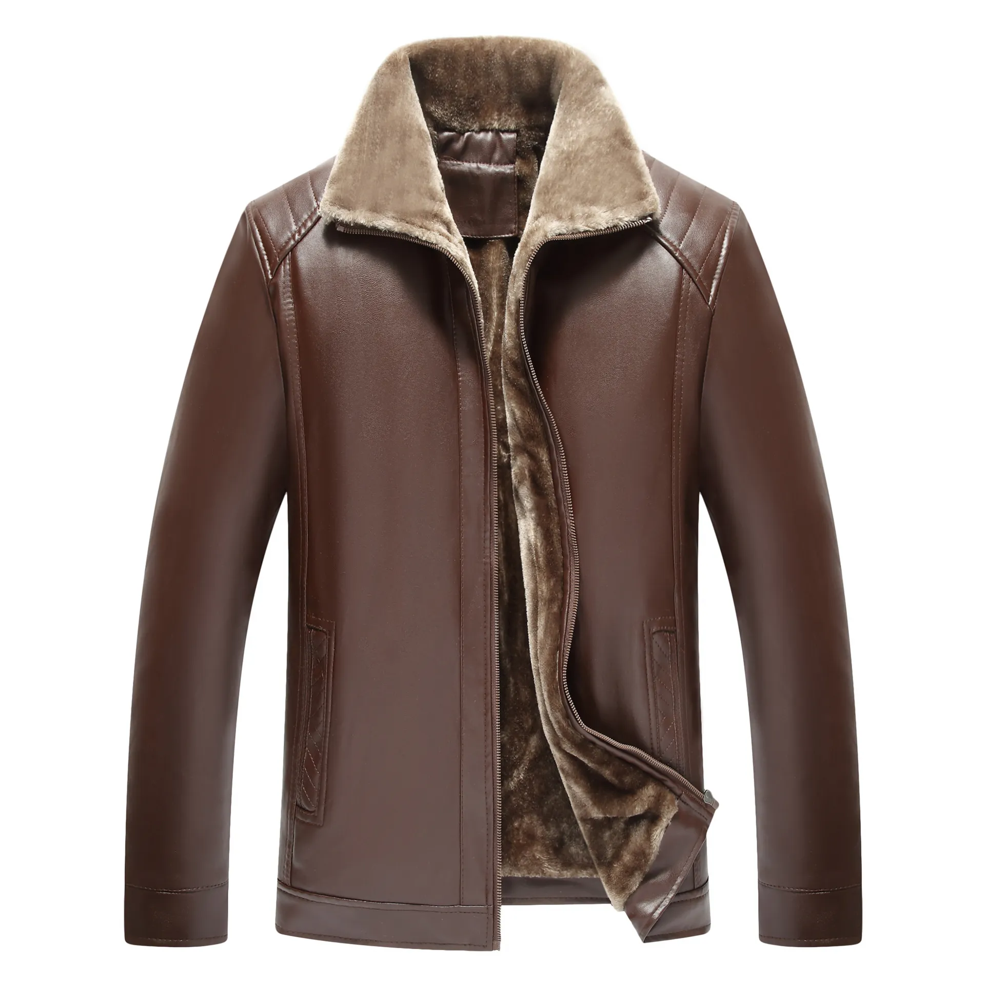 Veste En Cuir Véritable Avec Col En Fourrure - Maya Für - Taille Unique - Noir