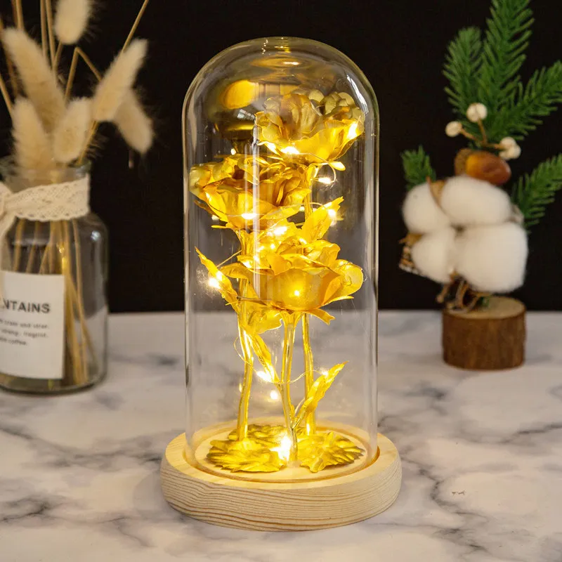 Luminous Gold Foil Flowers Glass Ornaments - Creative Gifts for Christmas, Valentine's Day and More by Three (Wholesale)