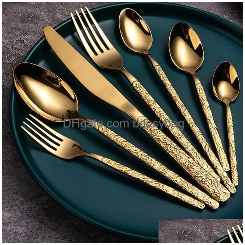 Ensembles de vaisselle Ensemble de couverts occidentaux en acier inoxydable Couteau Fourchette Cuillère Dîner Dessert Steak Vaisselle Forkdinnerware Drop Delivery Hom Dhkvd