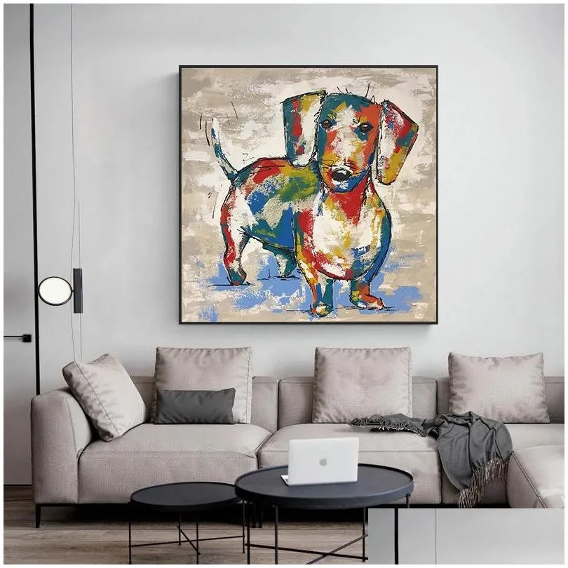 Gemälde Dackel Graffiti Leinwand Abstrakte Hund Kunstdrucke Poster Moderne Schlafzimmer Wandmalerei Kinderzimmer Dekor Cuadros Drop Deliver Dhwyi