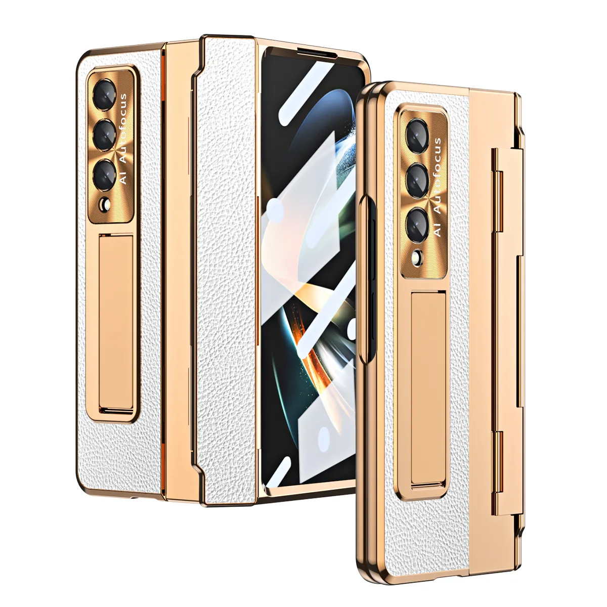 Plating Hard Cases For Samsung Galaxy Z Fold 4 5 Fold 3 Fold5 Case Pen Slot Glass Film Screen Protector Cover