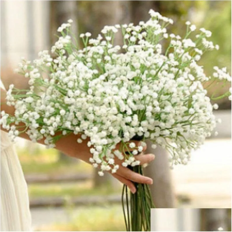 Flores decorativas Guirnaldas Gypsophila Seda Aliento de bebé Planta falsa artificial Decoración del banquete de boda en el hogar Entrega de la gota Jardín Fe Dhyxw