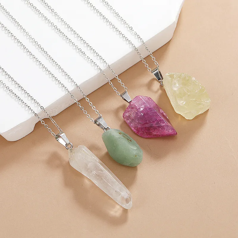 Natural Irregular Rough Raw Fluorite Stone Pendant Healing Crystal Gemstone Stainless Steel Chain Necklace Women Jewelry