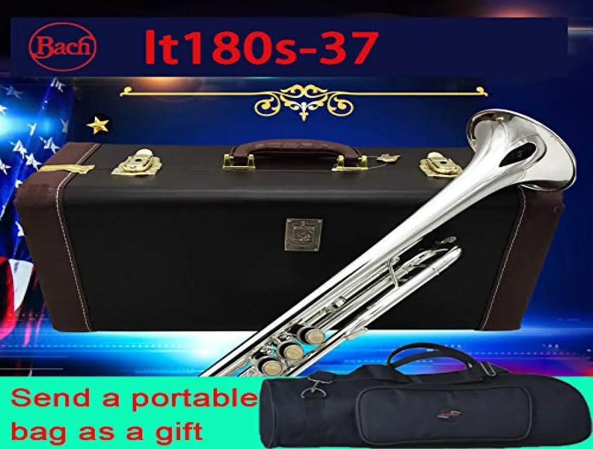 BACH trompete lt180s37 bb prata banhada de alta qualidade requintada manualmente instrumentos musicais de bocal de bocal Adicionar uma bolsa A6315322