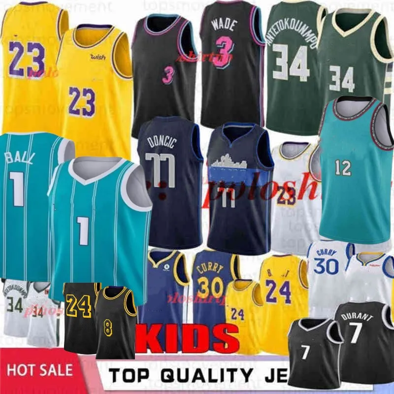 Mens Youth Kids Kevin Durant 7 Basketball Jerseys Giannis Antetokounmpo 34 Black Stephen Curry 30 Doncic Dwayne Wade 3 Ja Morant LaMelo Ball edition City Jersey