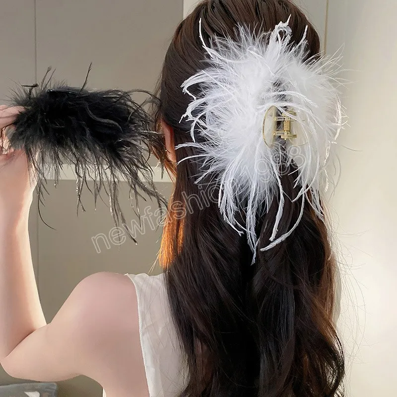 Pince à cheveux plume d'autruche fille conception de personnalité simple pinces à cheveux accessoires cheveux femmes automne et hiver mode chapeaux