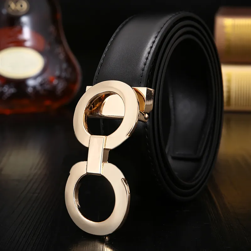 Genuine leather waist belt men luxury wide double sided cintura gold silver black plated letter metal buckle multi size options belts for women designer belt