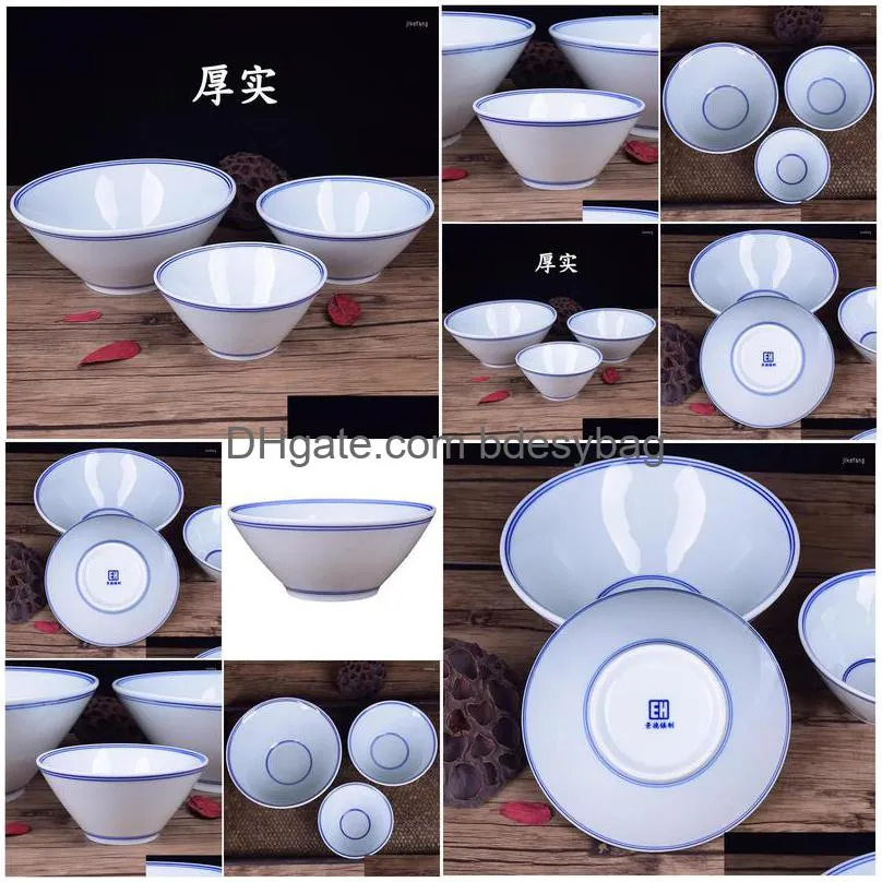 Miski niebiesko -białe retro makaron porcelanowy ramen chiński ceramiczny ryż krawędź stołowa upuszczona dostawa domu ogród kuchnia kuchnia jadalnia dhi20