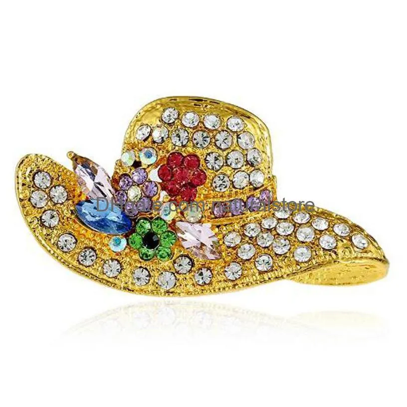 Spille Spille 3 colori Cappelli di moda Spilla con strass Spilla di design Distintivo in metallo smaltato Broche Gioielli da donna Decorazione del partito Drop Deli Dhfdh