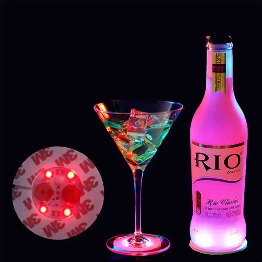 NEW LED Lumious Bottle Stickers Coasters Lights Battery Powered LED Party Drink Cup Mat Decels Festival Nightclub Bar Party Vase Lights E3501