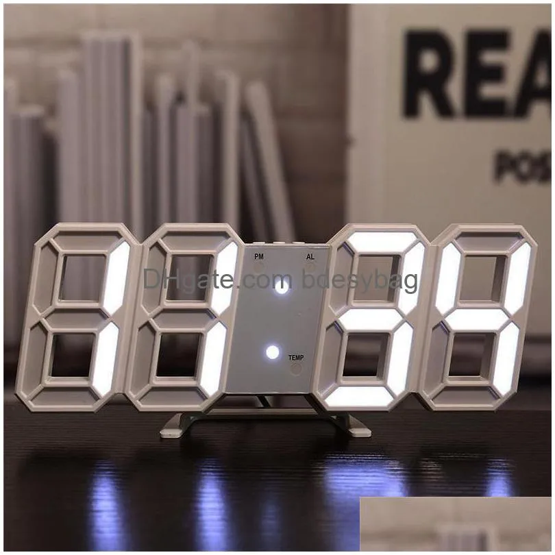 Horloges de table de bureau Nordic 3D LED Horloge murale électronique alarme numérique rétro-éclairage calendrier de bureau affichage décor à la maison livraison directe Gar Dhcvl