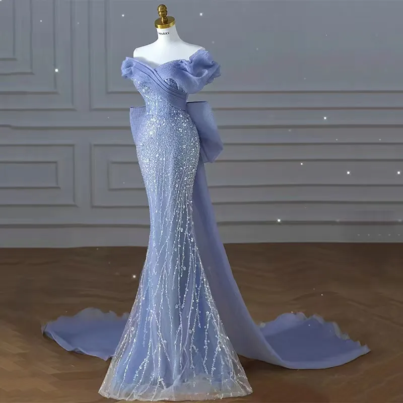 khaite candita dress blue Misshow Royal Blue Off-Shoulder Ball Gown Sparkly Beaded Tulle Quincea –  misshow.com main image 0