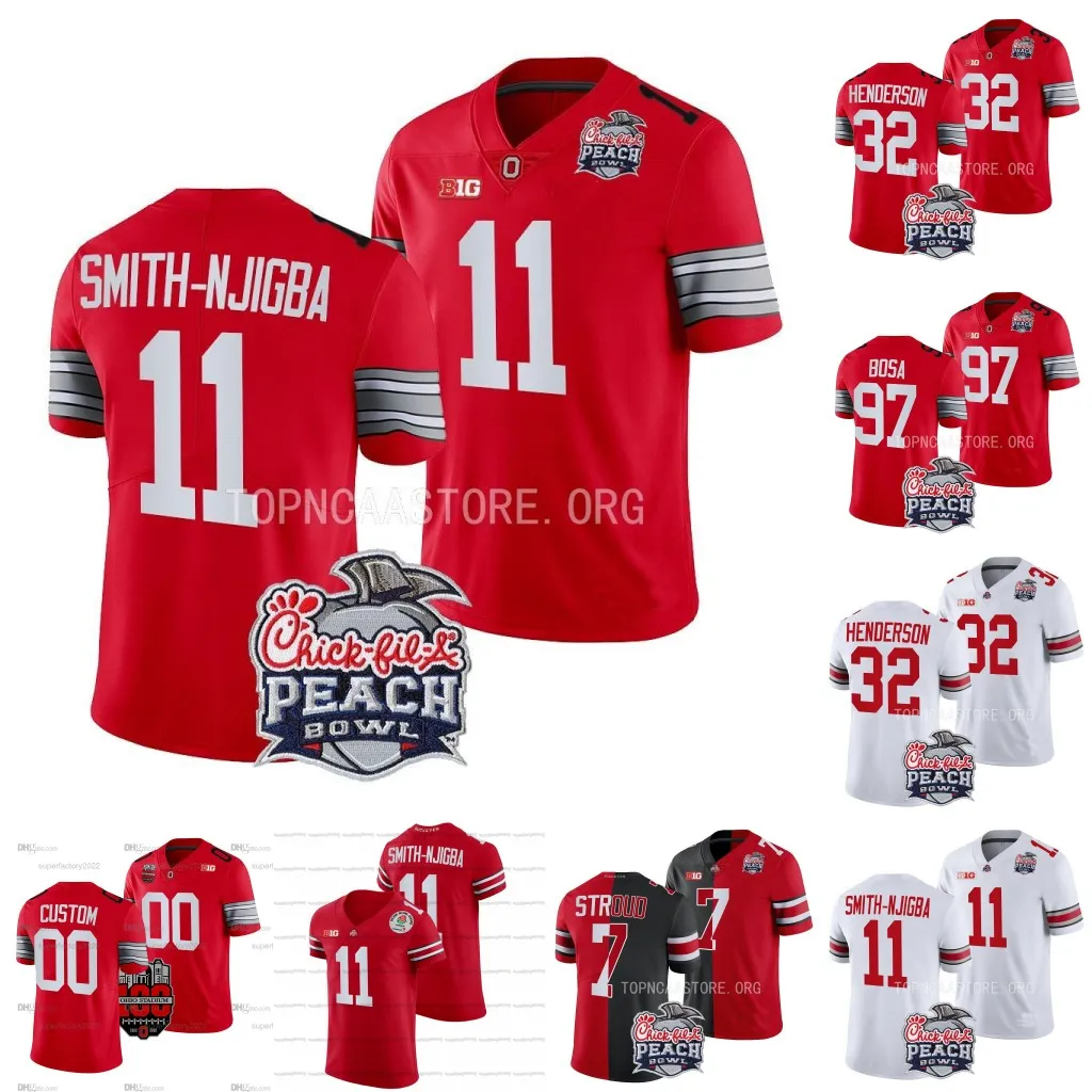 Football Jerseys Jaxon Smith-Njigba Ohio State Buckeyes 2022 Peach Bowl Jersey C.J. Stroud TreVeyon Henderson Justin Fields Troy Smith Nick Bosa Miyan