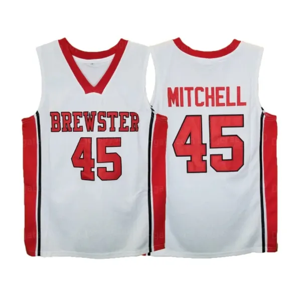 Niestandardowy Donovan Mitchell #45 Brewster Basketball Jersey High School White szyte dowolny numer nazwy S-4xl 5xl 6xl