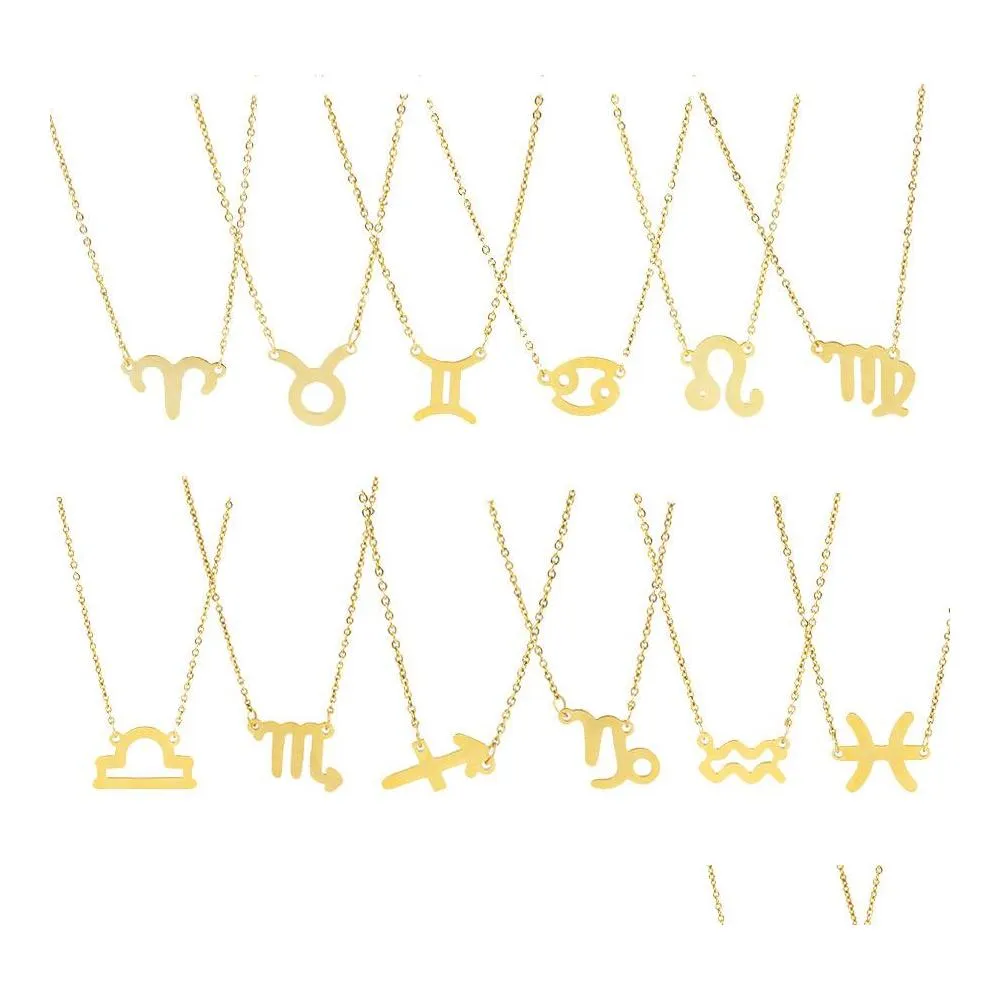 Pendentif Colliers Mode 12 pendentifs Constellation pour femmes Horoscope astrologie galaxie zodiaque tour de cou bijoux cadeaux d'anniversaire goutte De Otsx9