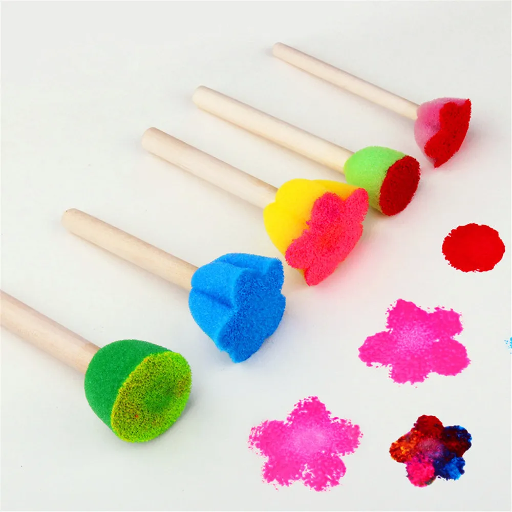 5pcs/set Kids Toddler Sponge Stamp Drawing Toys Brush Kits Flower for Children Paint Educational Art and Craft Creativity Boys Girls 1210