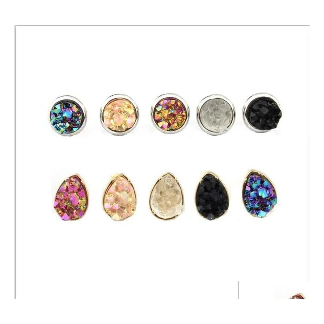 Stud Fashion Gold Sier Round Trutrop Square Druzy oorbellen Mini Geometrische Dot Black Quartze Stone Drusy Earring Sieraden Druppel Dhr5n