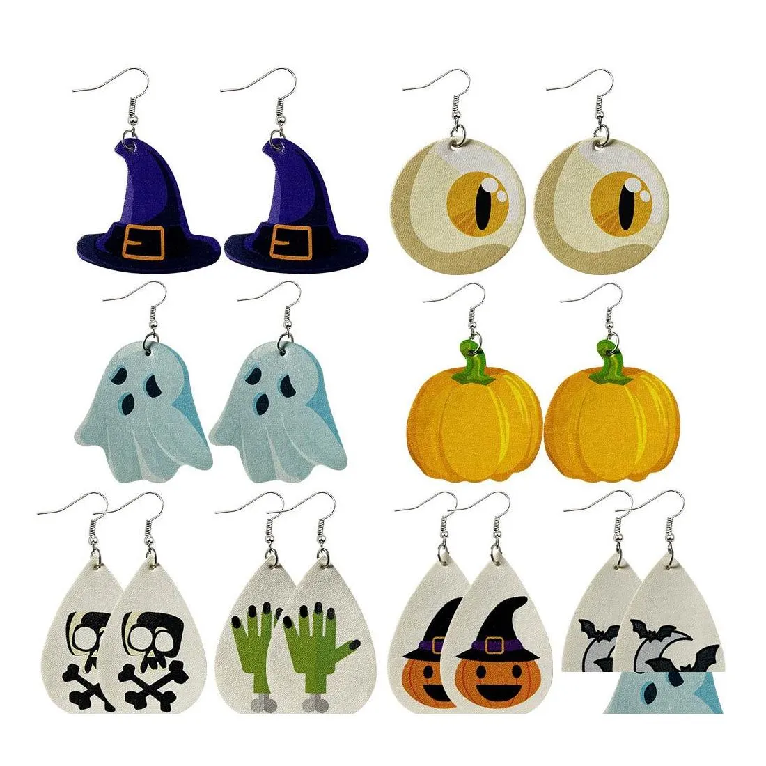 Charme Halloween Thème De Noël Boucles D'oreilles En Cuir Skl Citrouille Imprimer Goutte Dangle Boucle D'oreille Bijoux Cadeaux Pour Femmes Filles Livraison Otrva