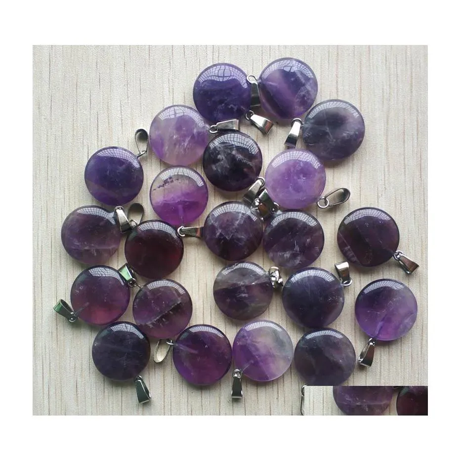 Charms Round Ssorted 18Mm Circle Donut Amethyst Natural Stone Crystal Pendants For Necklace Accessories Jewelry Making Drop Delivery Dhaf9