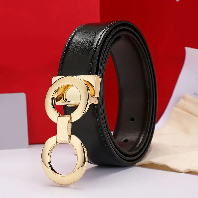 Luxury Reversible Leather Belt for Men and Women Smooth Black Brown with Gold Silver Buckle