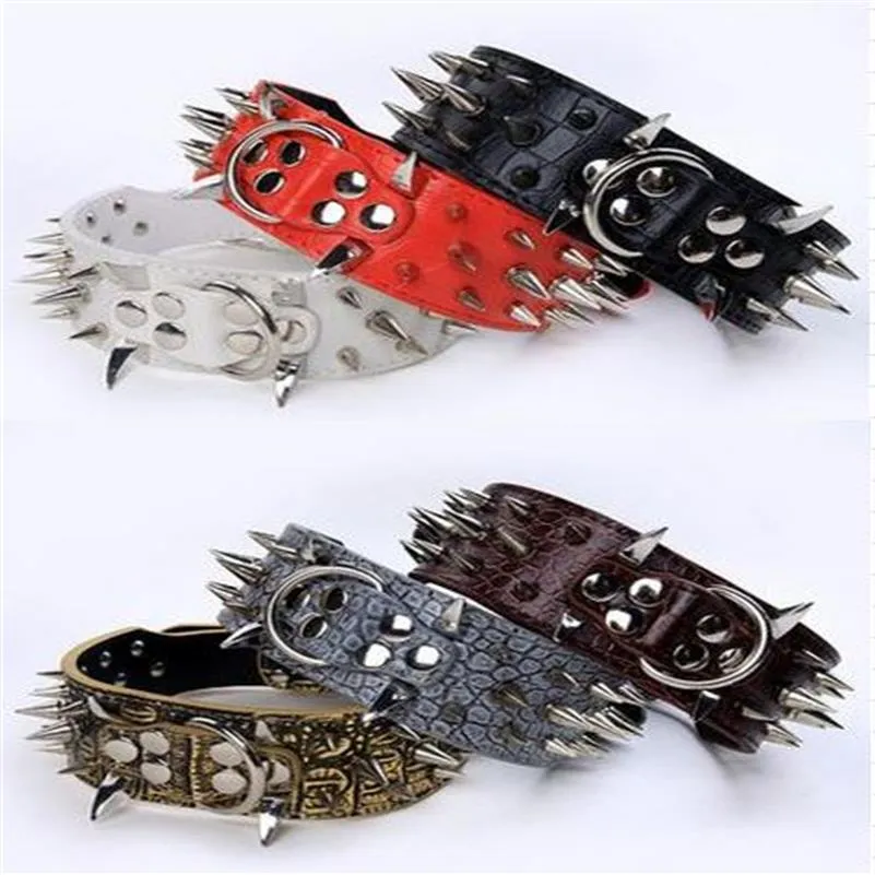 Spiked Studded Leather Spiked Dog Collars 2 Inch Wide, Multi Colored