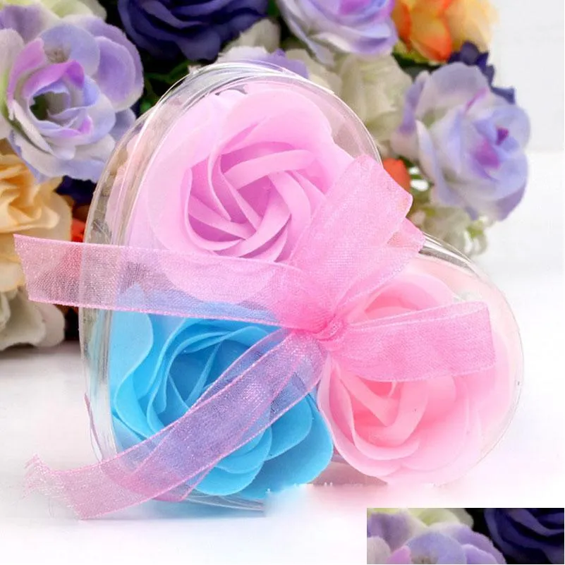 Ghirlande di fiori decorativi 3Pcs Scatola imballata a forma di cuore Sapone fatto a mano Petalo di rosa Simation Flower Paper 3Pcsis1Box San Valentino Bi Dhrll