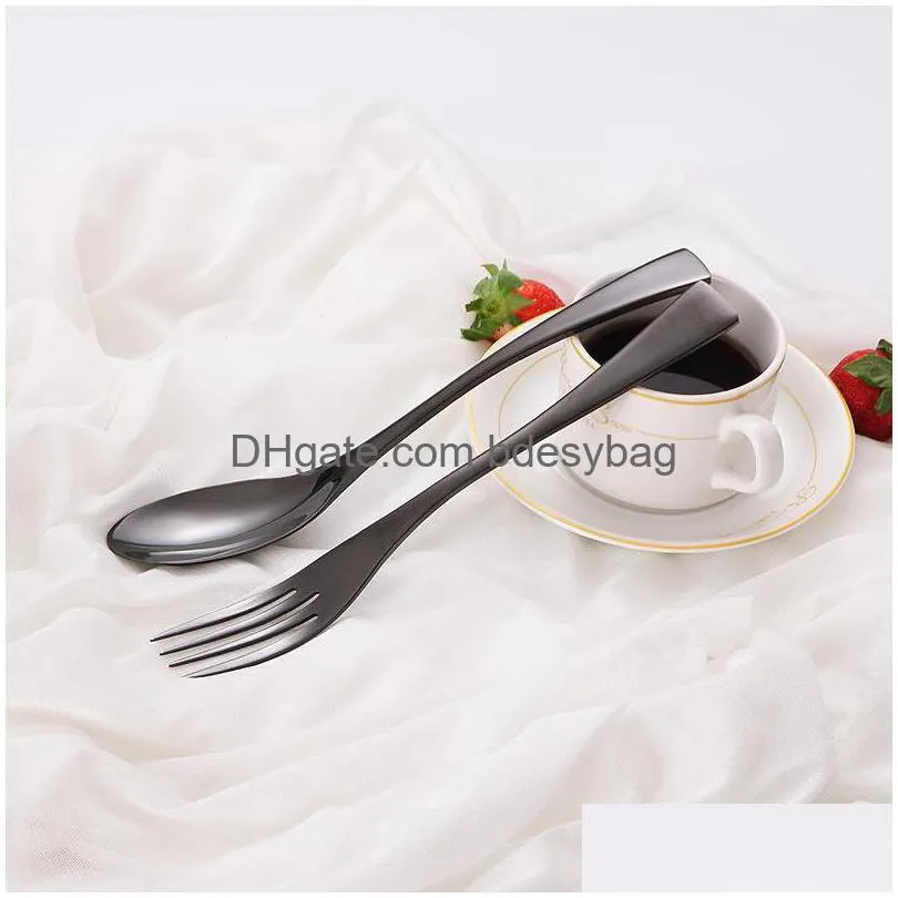 Dinnerware Sets 1/4Pcs Black Sierware Set Stainless Steel Flatware Cutlery Premium Forks Spoons Knives Mirror Polished Dishwasher Dr Dhclq