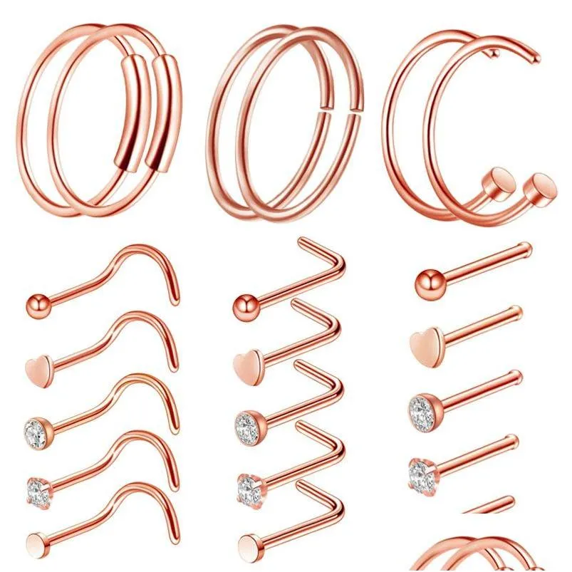 Nez Anneaux Goujons Anneau De Diamant Anti Allergie Nasal Stud Vis Rose Ball Piercing Femmes Bijoux Hoop Drop Ship 206 Livraison Corps Dhfvz