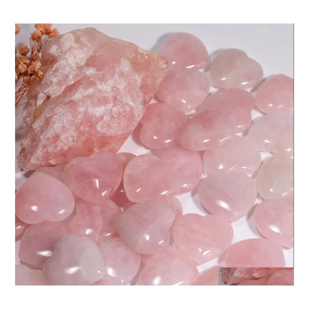 Stein natürliche rosa Kristallornamente geschnitzt 30 x 12 mm Herz Chakra Reiki Heilquarz Mineral getrommelt Edelsteine Hand Home Decor Drop Dhrtv