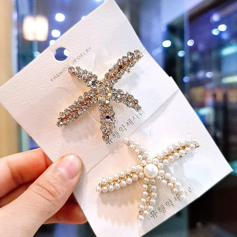 Fashion Starfish Pearl Rhinestone Hair Clips for Women Side Bangs Elegant Girls Decorative Hairpin Hair Accessories Headwear