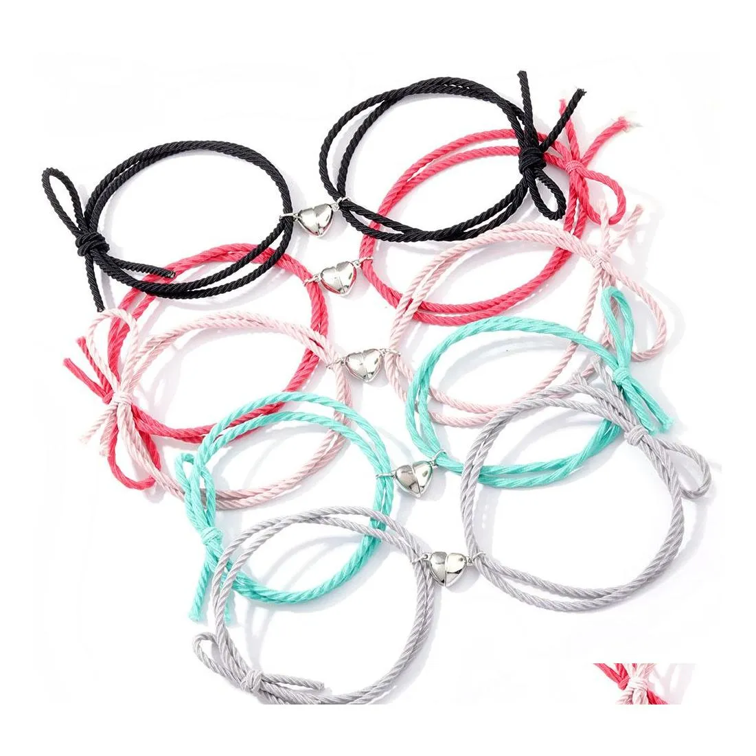 Bracelets porte-bonheur coeur aimant attire Couples étudiants bonnes soeurs main corde amitié Bracelet bijoux livraison directe Otih0