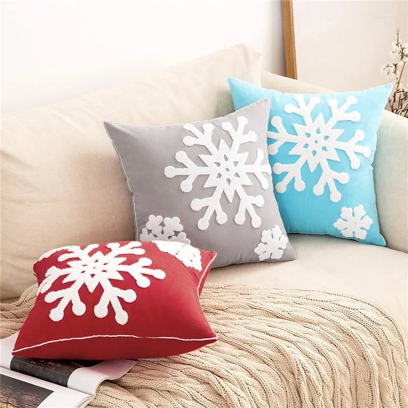 Poduszka biała płatek śniegu sofa s haft 45x45cm prosta szara niebieska czerwona kawa pola poduszka domowa domowa dekoracja świąteczna