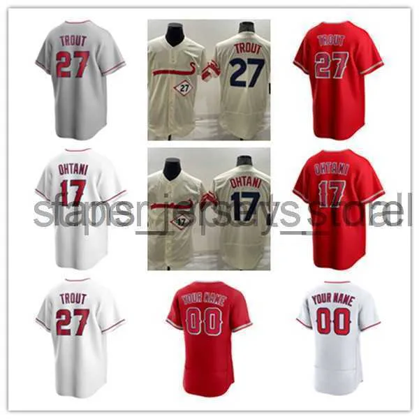 2022 City baseballtröjor Mike Trout 27 Shohei Ohtani 17 Jersey Creme White Röd Grå Färg Button Up Herr storlek S-XXXL Sydda