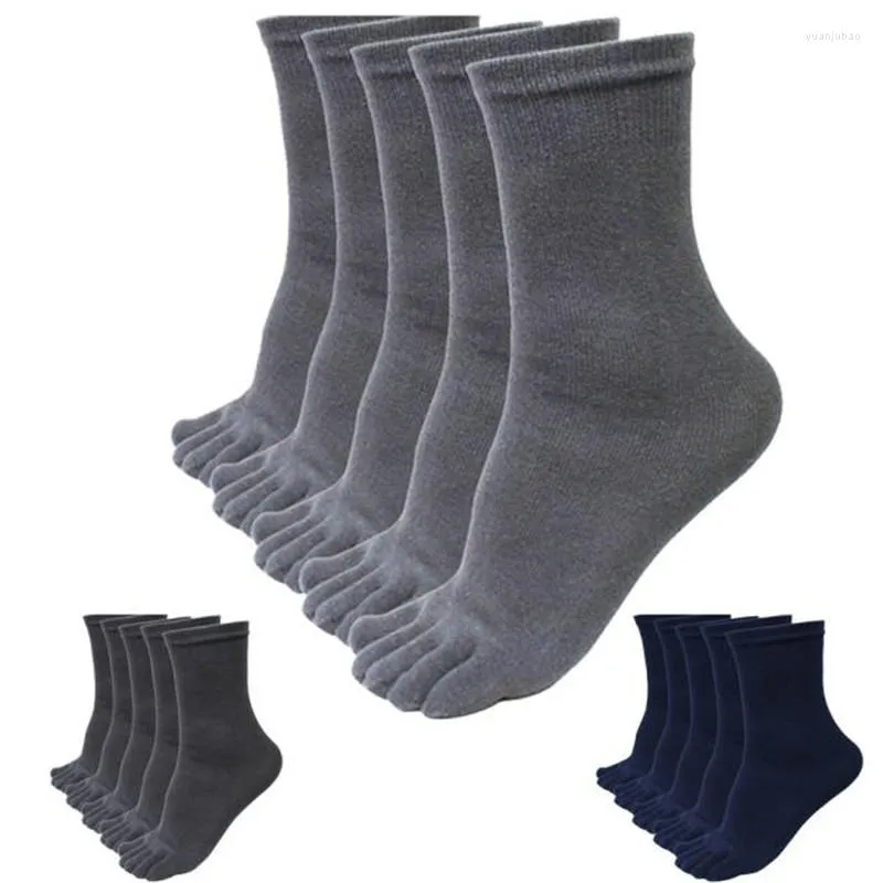 Men's Socks Men Five Finger Toe Elastic Business Dress Breathable Soild Cotton Long Sox High Quality Crew Running O9