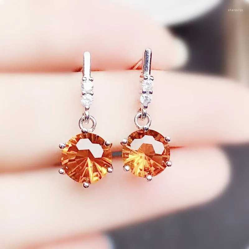 Dangle Earrings Natural Real Yellow Citrine Round Luxury Drop Earring 8 8mm 1.8ct 2pcs Gemstone 925 Sterling Silver Fine Jewelry X218310