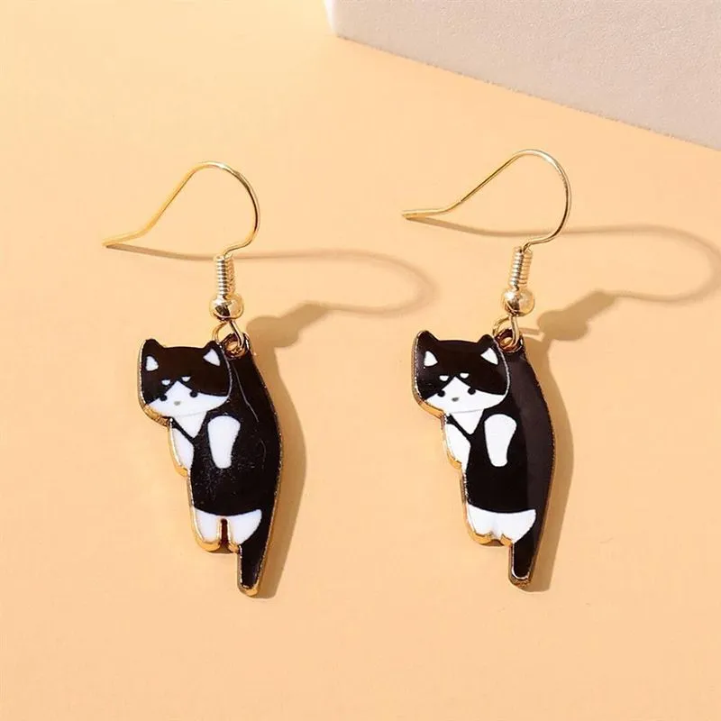 Brinco de pingente de metal de gato pequeno desenho animado para mulheres moda adorável gatinho animal fofo brincos simples festa aniversário jóias