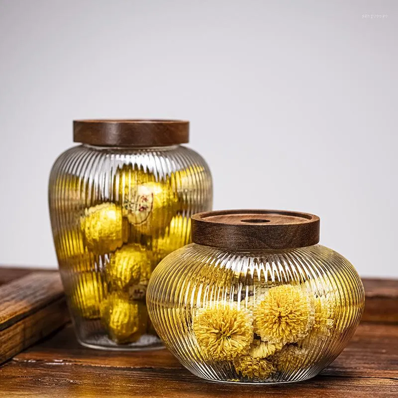 Opbergflessen dik glas hout deksel koffiebonen potten brede mond afgedicht friskeeping kan voedsel transparante doorweekte pottenboxen
