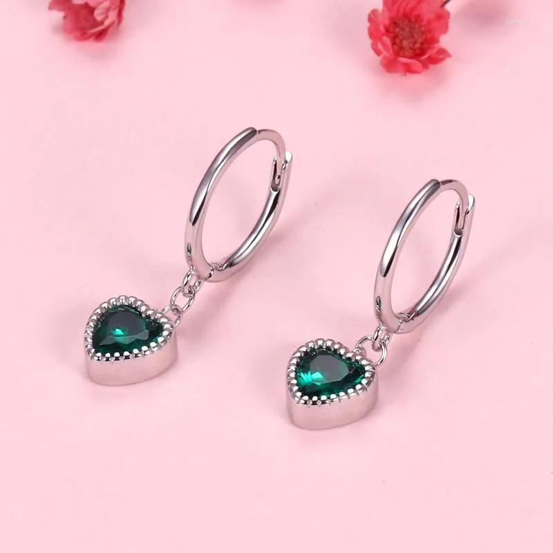 Pendientes colgantes JQUEEN S925 Plata Esmeralda En forma de corazón Diamante redondo Joyería de mujer