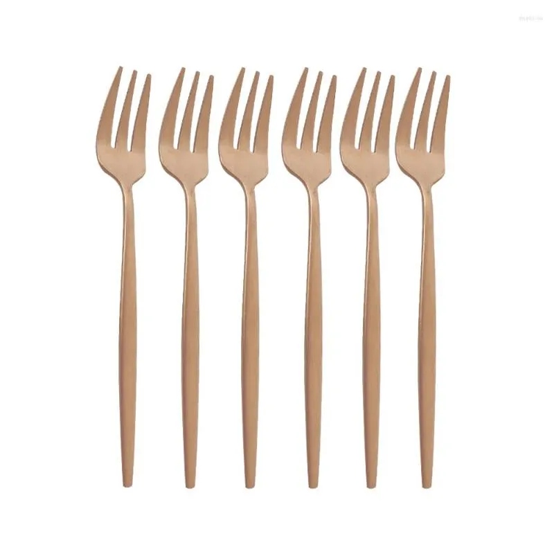 Dinnerware Sets 6Pcs Fruit Fork Luxury Stainless Steel Rose Gold Matte Cake Forks Lovely Mini Used For In Party Snail Restaurant