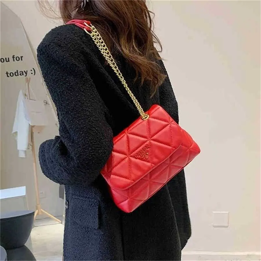 Explosive models Handbags chain Korean version solid color soft leather rhombic lattice embroidered thread 85% Off Online sales