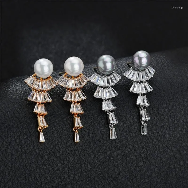 Dangle Earrings Luxury 925 Needle Beaded Pearls Tassel For Bridal Crystal Fashion Party Gift Girl Long Fine