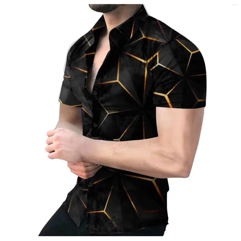 メンズカジュアルシャツ男性サマートップシャツ3Dプリント半袖ターンダウンカラーファッションルーズアスレチックスイム