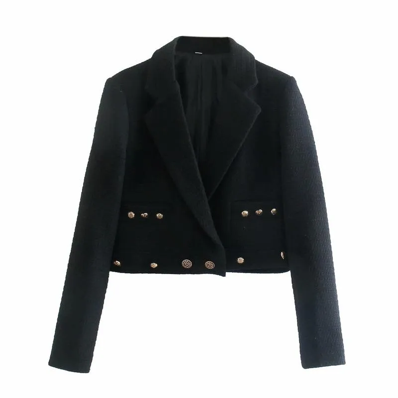 女性のスーツブレザー2022秋と冬の長袖ジャケットヨーロッパアメリカンスタイルのボタン装飾ラペルショートテンペアメントスーツWO