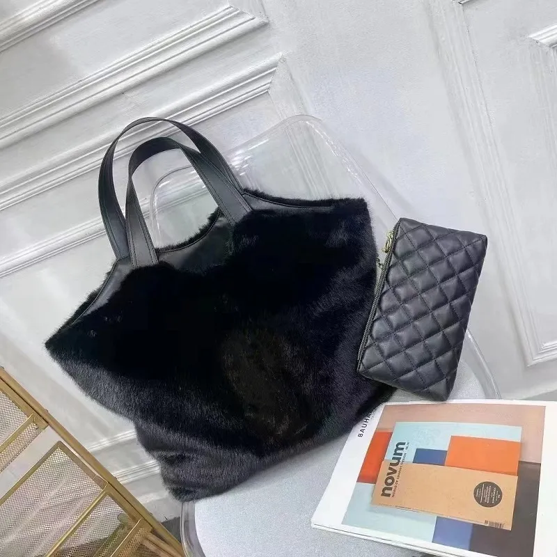 сумка для сумки дамы роскошные зимние норки сумочки мех крупные покупки подмышками сумки для кошельки дизайнерская женщина с цепной кошелькой новая мода черная сумка для плеча