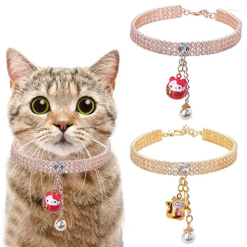 Vêtements pour chiens collier strass Bling cristal chiot Chihuahua colliers pour animaux de compagnie avec cloches pour petits chiens moyens mascottes accessoires