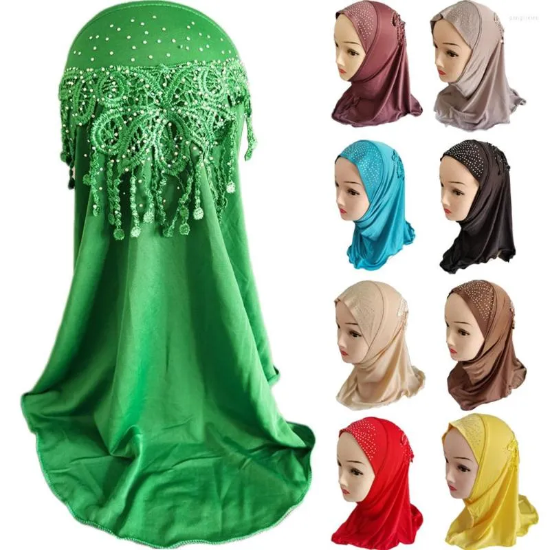 Ethnic Clothing Muslim Kids Girls Hijab Instant Scarf Rhienstone Tassel Shawl Head Wrap One Piece Amira Islamic Pull On Ready Made To Wear