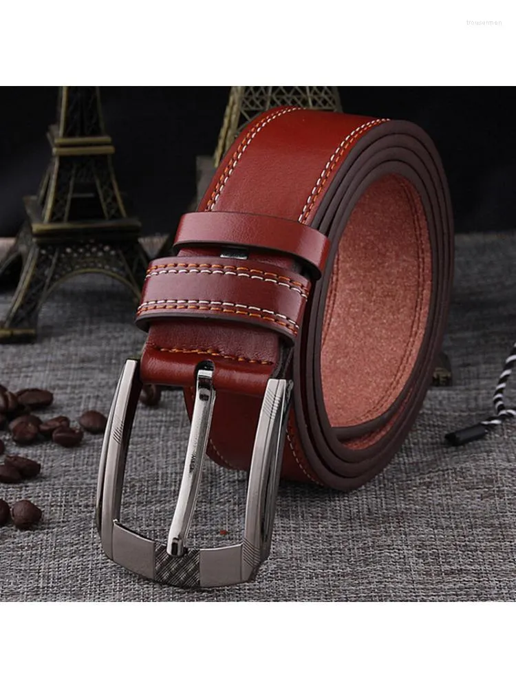 Belts 2022 Design Belt Men Youth Versatile Double Car Line Retro Fashion Leisure Simple Trouser Pin Buckle Business 115CM