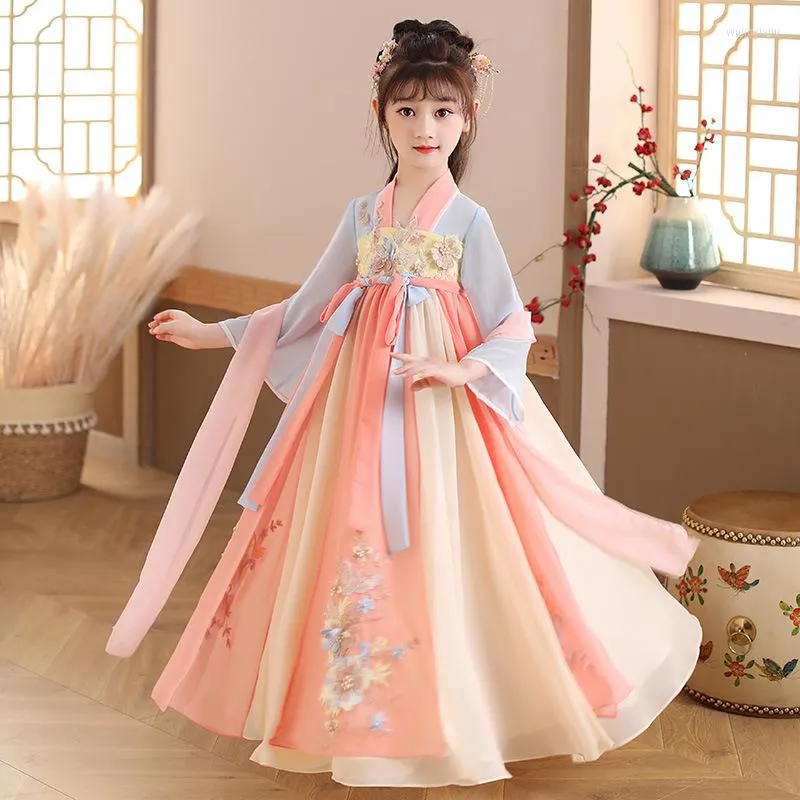 Girl Dresses 2022 Chinese Hanfu Applique Dress Han Clothing